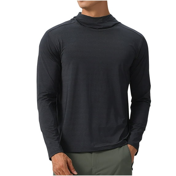 KeShDi Flannel Shirt Men's Breathable and Sport Train Solid Color Long Sleeve Hooded Blouse Black XL