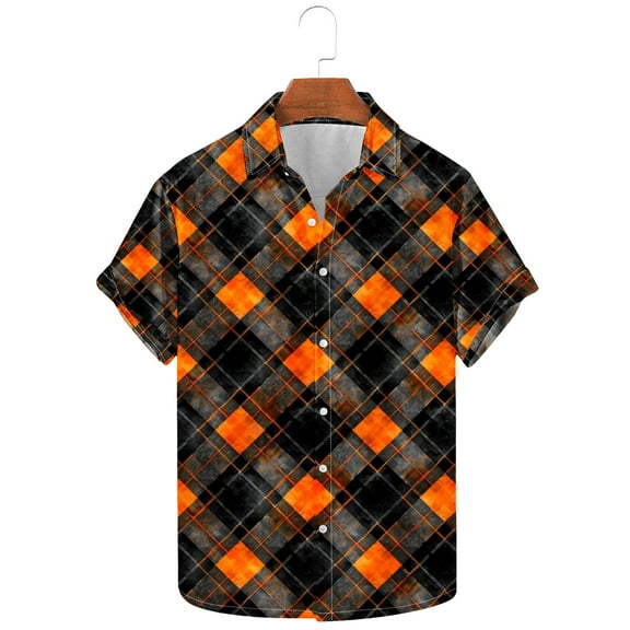 KeShDi Flannel Shirt for Men Fashion Women Casual Short Sleeve Turndown Collar Button Shirt Orange 3X