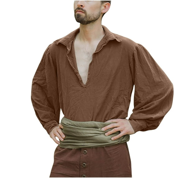 KeShDi Flannel Shirt for Men Men Casual Fashion Solid Turn-down Collar Long Sleeve Pullover Shirt Blouse Coffee 3X