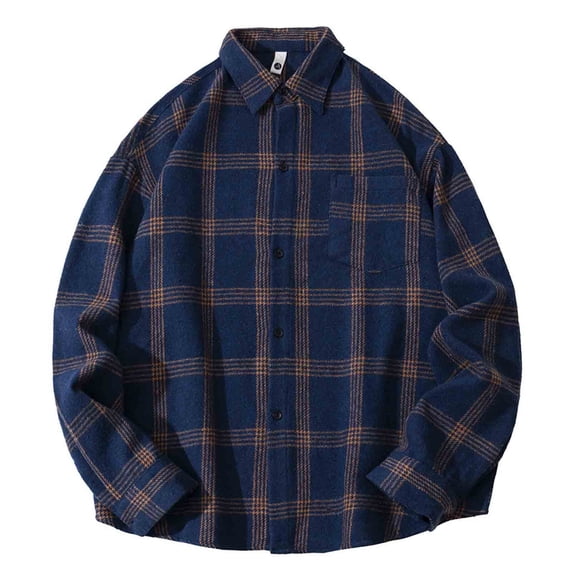 KeShDi Flannel Shirt for Men Men Plaid Fashionable Casual Button Long Sleeve Turndown Collar Blouse Shirt Navy 5X
