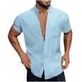 thumbnail image 1 of KeShDi Flannel Shirt for Men Men Solid Color Versatile Pocket Button Short Sleeve Stand-up Collar Shirt Sky Blue 3X, 1 of 5