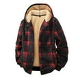 thumbnail image 1 of KeShDi Flannel Shirt for Men Plaid Long Sleeved Hooded Zipper Cardigan Lamb Fleece Warm Jacket Top Red XL, 1 of 6