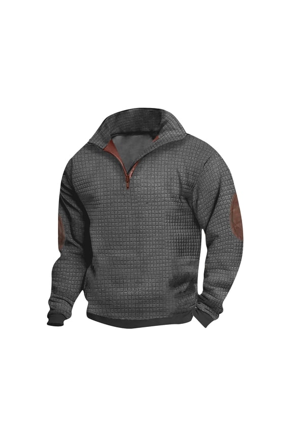 Flannel Shirt for Men Stand-Up Collar Loose Zip-Up Long Sleeve Stand-Up Collar Top/Shirt Gray L