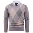 thumbnail image 1 of KeShDi Flannel Shirts Men's Fashion Plaid Printed Long Sleeved V-neck Sweater Knitted Sweater Pullover Top Khaki M, 1 of 8