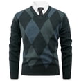 thumbnail image 1 of KeShDi Flannel Shirts Men's Fashion Plaid Printed Long Sleeved V-neck Sweater Knitted Sweater Pullover Top Navy M, 1 of 4