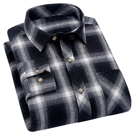 KeShDi Flannel Shirts Men's Lapel Long Sleeved Shirt Casual Versatile Checkered Shirt Men's Long Sleeved Lapel Top/shirt Black L
