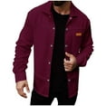 thumbnail image 1 of KeShDi Flannel Shirts Men's Solid Color Long Sleeved Lapel Button Up Cardigan Shirt Jacket Top Wine XL, 1 of 4
