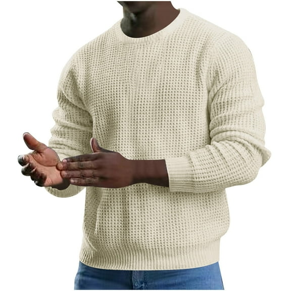 KeShDi Flannel Shirts Men's Spring/summer Long Sleeve Solid Color Knit Pullover Long Sleeve Crew-neck Top/shirt Khaki S