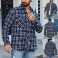 thumbnail image 1 of KeShDi Flannel Shirts Men's Vintage Casual Check Button Pocket Lapel Fashion Long Sleeve Shirt. Navy L, 1 of 7
