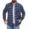 thumbnail image 1 of KeShDi Flannel Shirts Men's Vintage Casual Check Button Pocket Lapel Fashion Long Sleeve Shirt. Navy L, 1 of 7