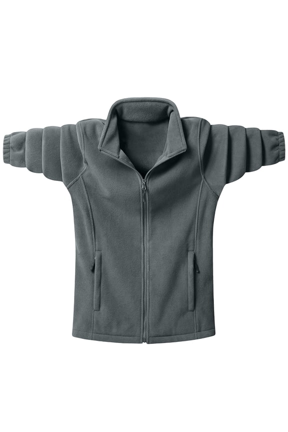 Fleece Jacket Men Men's Solid Color Pocket Zipper Cardigan Long Sleeved Stand Up Collar Wool Jacket Dark Gray 4X