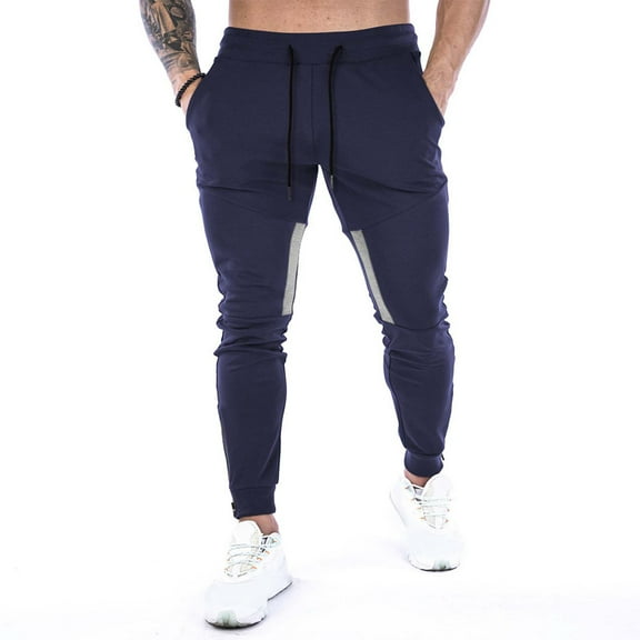 KeShDi Fleece Lined Pants Men Solid Casual Elastic Waist with Pocket Trousers Sport Pants Blue L