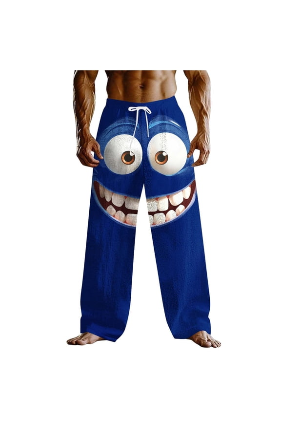 Funny Graphic Pants for Men Y2k Pants Men's Smiling Face Pants Loose Pants Casual Pants Mid Waist Outdoor Vacation Home Elastic Drawstring Waist Fragrant Pants with Pockets Dark Blue 2X