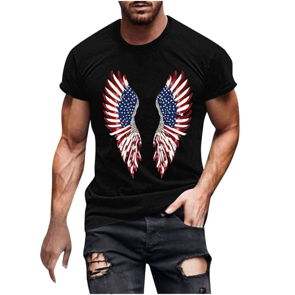 KeShDi Graphic Tee July 4th Mens Shirts Casual Raglan Men Casual Fashion Printing Pullover Short Sleeve Round-Neck T-shirt Black L