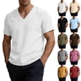 thumbnail image 1 of KeShDi Gym Shirts Men Basic Tee Shirts Linen Casual Short Sleeve V-neck Top Casual Comfortable T-shirt Light Blue 2X, 1 of 8