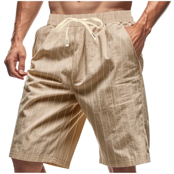 KeShDi Hawaiian Shorts Mens Golf Shorts Men Casual Fashion Stripe Shorts with Pockets Elastic Waist Beach Pants Khaki 3X