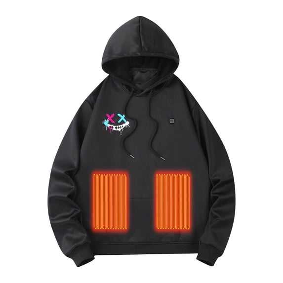 KeShDi Heated Coat for Men's Stitching Drawstring Hooded Slim Fashion Coat Outwear Black 3X