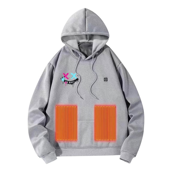 KeShDi Heated Coat for Men's Stitching Drawstring Hooded Slim Fashion Coat Outwear Gray 2X