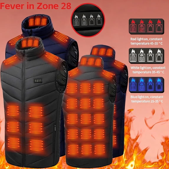KeShDi Heated Sweatshirt Unisex Zipper Press 4 Control 28 Heating Jacket Heated USB Charging Version Black XL