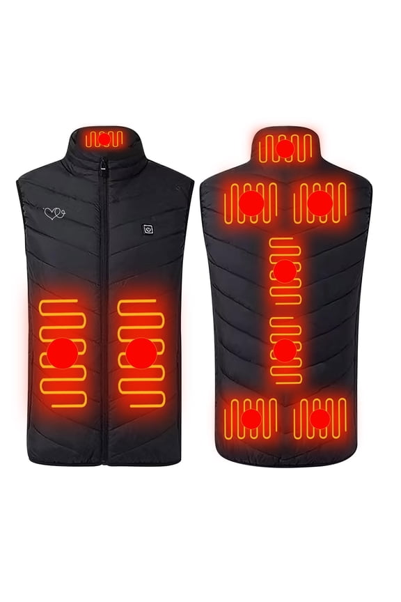 Heated Vests for Men Printed Intelligent Control Nine Heating Fashion Sleeveless Hooded Casual Jacket Black 4X