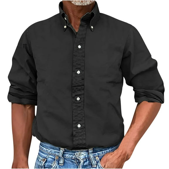 KeShDi Henley Shirts for Men Long Sleeve Turndown Collar Blouse Shirt Black 3X