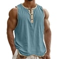thumbnail image 1 of KeShDi Henley Tank Tops Loose Tank Tops Men's Solid Color Sleeveless Round Neck Button Casual Sports T-shirt Top Sky Blue M, 1 of 8