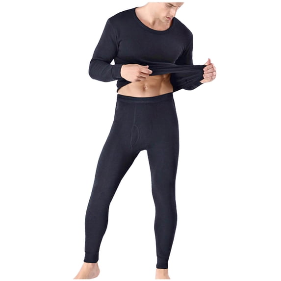 KeShDi Hermal Long Sleeve Shirt Base Layer Cold Weather Men Casual Solid Long Sleeves High Elasticity Keep Warml Underwear and Pants Suit Navy XL
