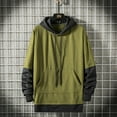 thumbnail image 1 of KeShDi Hooded Sweatshirt Men Y2k Hoodie Men Men's Solid Color Spliced Long Sleeved Hooded Drawstring Sweatshirt Top Army Green 4X, 1 of 4