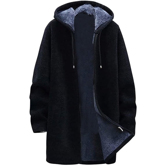 KeShDi Hoodie Men's Solid Color Hooded Jacket Windbreaker Mid Length Hooded Jacket Black L