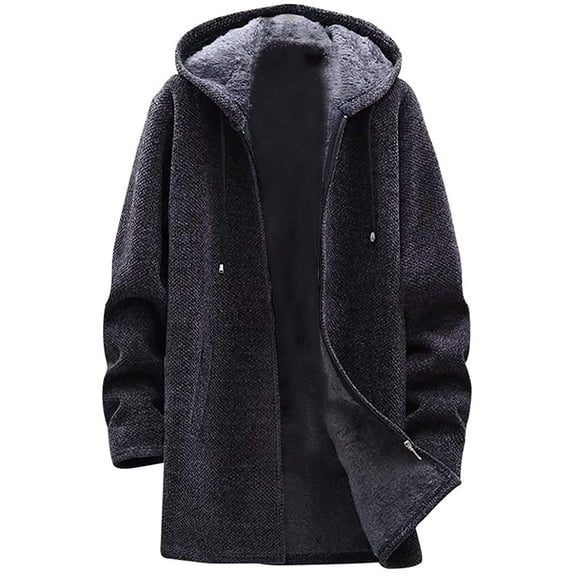 KeShDi Hoodie Men's Solid Color Hooded Jacket Windbreaker Mid Length Hooded Jacket Dark Gray 3X