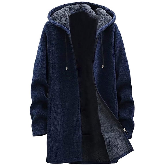 KeShDi Hoodie Men's Solid Color Hooded Jacket Windbreaker Mid Length Hooded Jacket Navy 3X