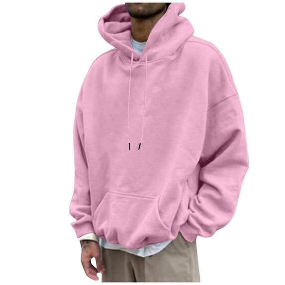 KeShDi Hoodie Zip Up Hoodies Men's Relaxation Sport Hooded Pullover Sweatshirt Long Sleeve Solid Hoodie Pink L
