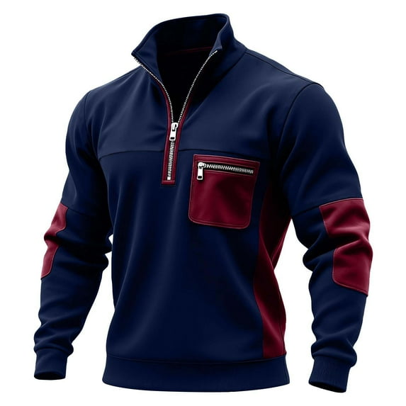 KeShDi Hoodies for Men Baggy Hoodie Men's Colorblock Jackets Pocket Tops Mens Sports Large Size Casual Long Sleeve Winter Hoodie Navy 2X