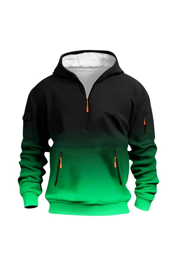 Hoodies for Men Men Casual Fashion Gradient Zipper Pullover Long Sleeve Hoodie with Pocket Sweatshirts Green 5X