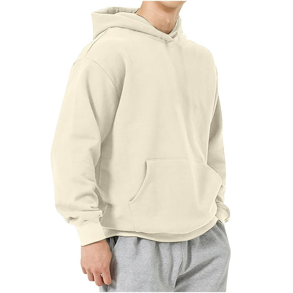 KeShDi Hoodies for Men Winter Casual Fleece Pocket Zipper Jacket Beige M