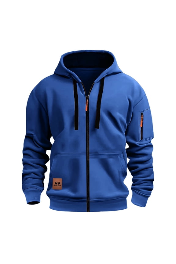 Jacket Men Hoodies Zip Up Men's Hoodie with Zipper Fashionable and Personalized Casual Arm Pocket Top Men's Hoodie Blue S