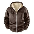 thumbnail image 1 of KeShDi Jacket Men's Fleece Solid Color Long-sleeve Hooded Pocket Drawstring Top Coat Coffee L, 1 of 7