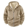 thumbnail image 1 of KeShDi Jacket Men's Fleece Solid Color Long-sleeve Hooded Pocket Drawstring Top Coat Khaki M, 1 of 7