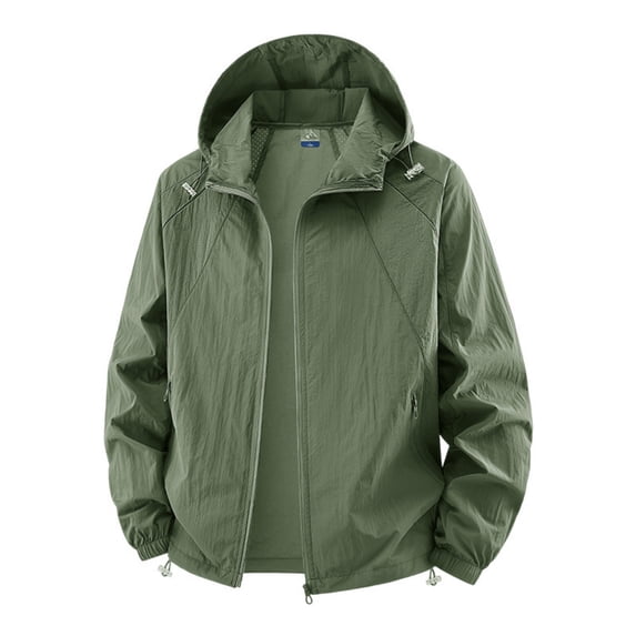 KeShDi Jacket for Men Hooded Long Sleeve Zip Up Casual Coat with Pockets and Belt Loose Fit Army Green L