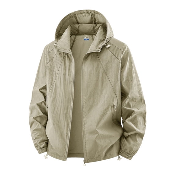 KeShDi Jacket for Men Hooded Long Sleeve Zip Up Casual Coat with Pockets and Belt Loose Fit Khaki 3X
