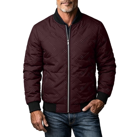 KeShDi Jacket for Men Stand Collar Long Sleeve Zip Up Casual Bomber Coat with Pockets Wine XL