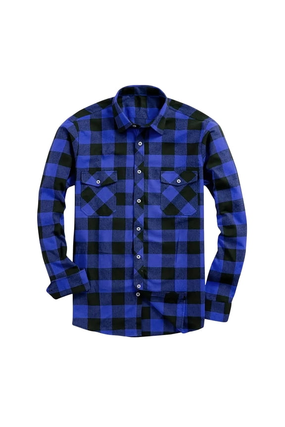 Jackets Flannel Shirt for Men's Casual Personality Checkered Printing Button Lapel Fashion Long Sleeve Cardigan Shirt. Blue 4X