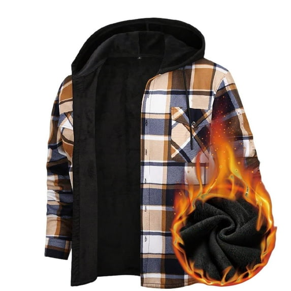 KeShDi Jackets for Men Flannel Shirt for Men Casual Faddish Solid Long Sleeves Button Hooded Outwear Sports Coat Jacket Yellow M