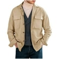 thumbnail image 1 of KeShDi Jackets for Men Jacket Man Fashion Leisure Solid Color Pocket Button Long Sleeves Flip Collar Shirt Khaki M, 1 of 7