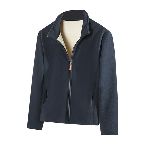 KeShDi Jackets for Men Jacket Men's Double-sided Velvet Velvet Thick Warm Fleece Top Thick Cardigan Long Sleeved Hooded Casual Jacket/jacket Navy XL