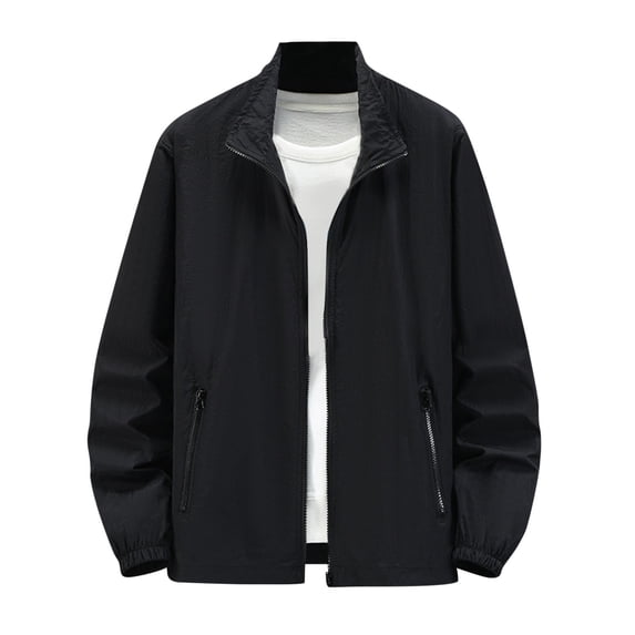 KeShDi Jackets for Men Men's Casual Solid Color Lapel Long Sleeved Light Zipper Pocket Black 2X