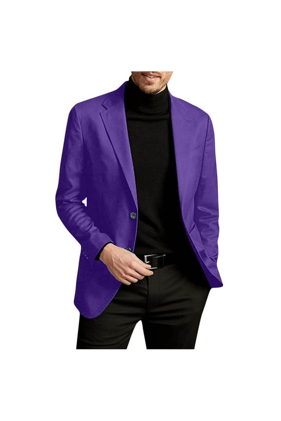 Jakcets Blazer for Men Western Suit Jacket Long Coat Solid Color Men Long Sleeve Hoodless Casual Outwear Jackets Purple 2X