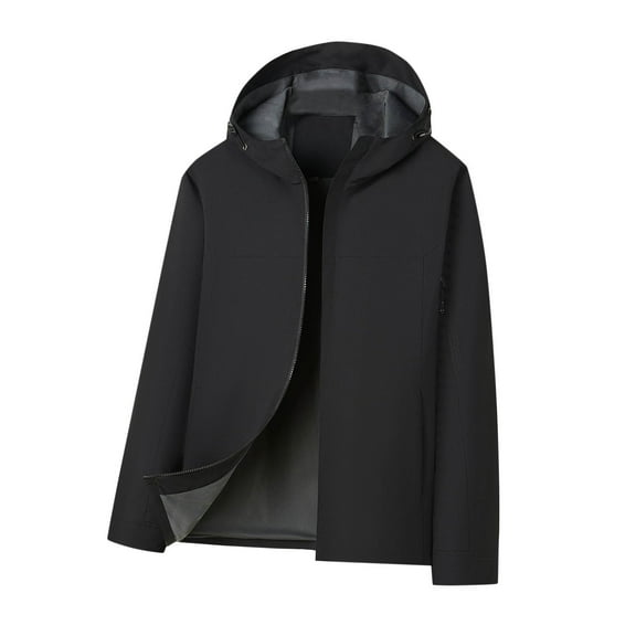 KeShDi Jean Jacket Men Casual Faddish Long Sleeves Zipper Hooded Outwear Sports Coat Jacket Black 2X
