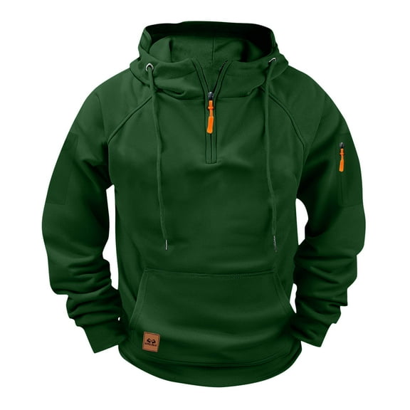 KeShDi Jean Jacket Men Solid Raglan Pullover Multiple Pockets Half Zipper Sport Hoodie Hoodie Coat Army Green 3X