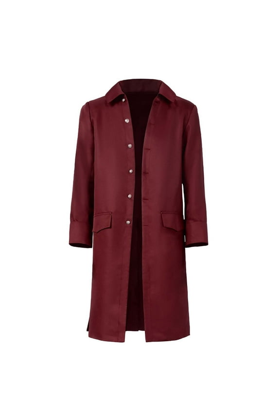 Jean Jacket Men's festival Costume Medieval Men's Steampunk Long Sleeved Uniform Wine XS